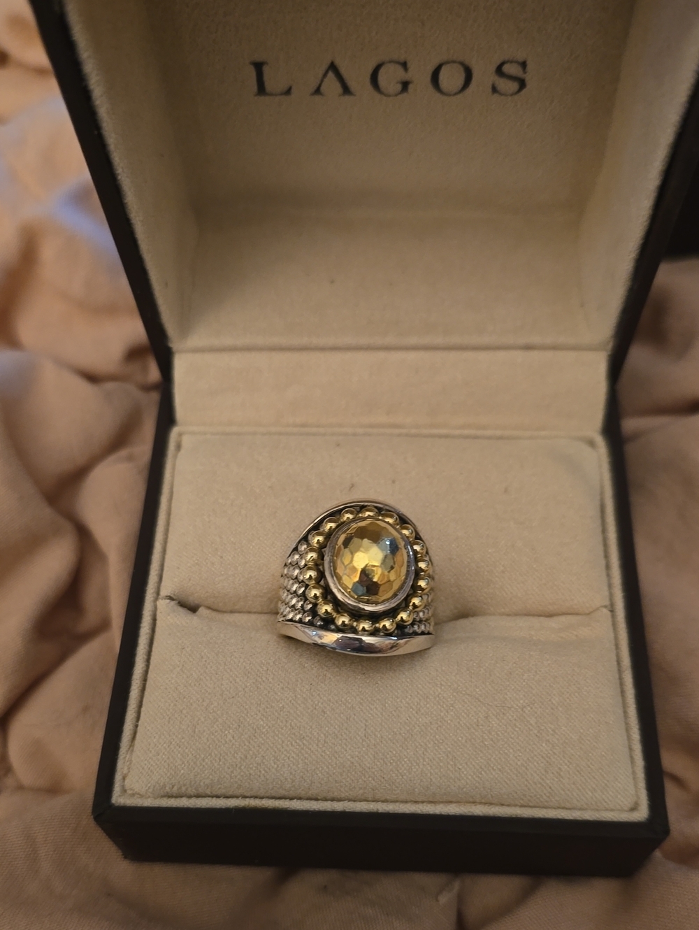 Lagos 18k & Sterling Caviar Ring